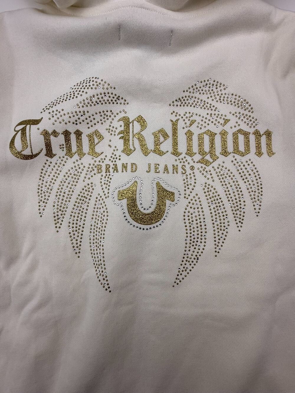 TRUE RELIGION LADIES ZIP UP WING HOODIE W/ EMBELISHING DETAIL SZ M CLOUD NWT